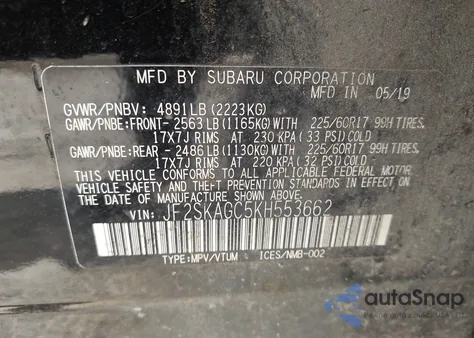 2019 Subaru Forester Premium z USA, uszkodzony, nr VIN JF2SKAGC5KH553662